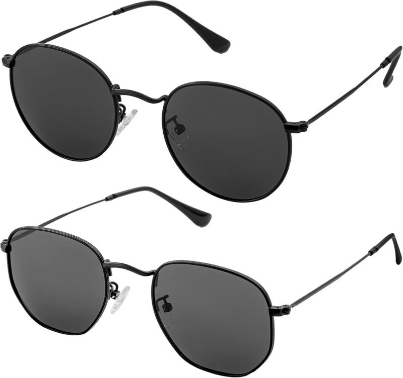 CEREMONYT Sunglasses Round Small Round Polarized Sunglasses for Men Women Classic Circle Metal Frame Sun Glasses 2 Pack