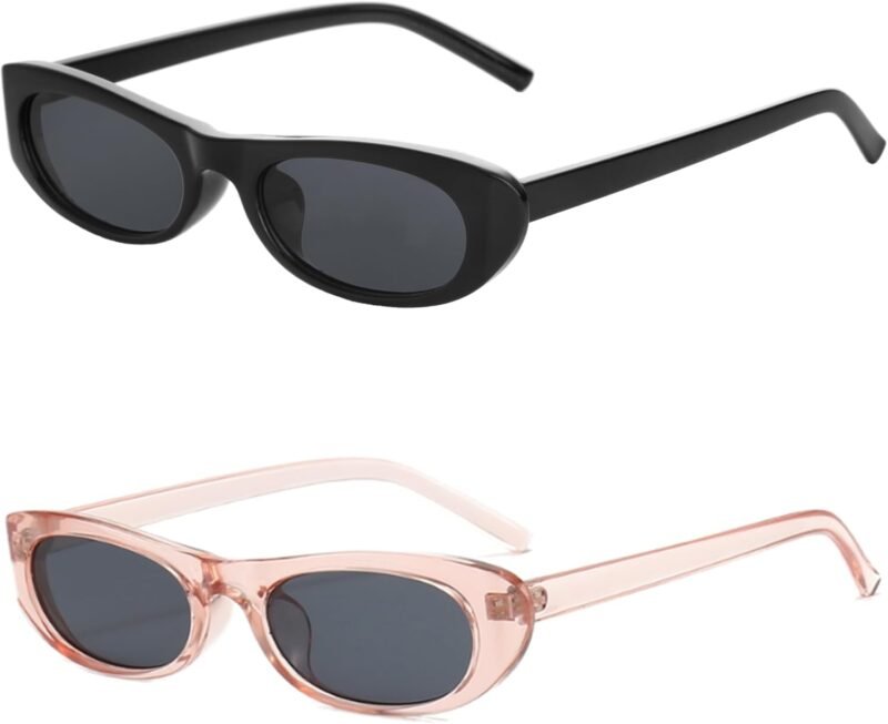 CEREMONYT Sunglasses Oval Narrow Cat Eye Sunglasses for Women Men 90s Sun Glasses Womens Small Oval Sunglasses Black Shades