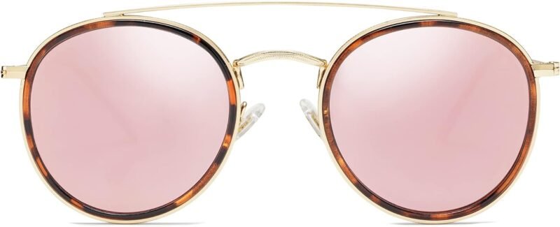 CEREMONYT Sunglasses Round Retro Round Double Bridge Polarized Sunglasses for Women Men Vintage Circle UV400 Sunnies SJ1104