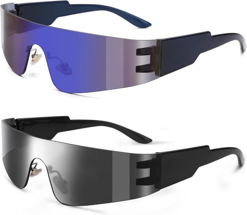 CEREMONYT Sunglasses Wraparound Y2K Rimless Futuristic Wrap Around Sunglasses Women Men, Trendy Cyberpunk Visor Sunglasses Monoblock Cyclops Shades