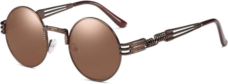 CEREMONYT Sunglasses Round  Sunglasses Steampunk Metal Classic Frame Mirror Lens(C1:Black Lens+ Silver Frame)