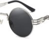 CEREMONYT Sunglasses Round  Sunglasses Steampunk Metal Classic Frame Mirror Lens(C1:Black Lens+ Silver Frame)