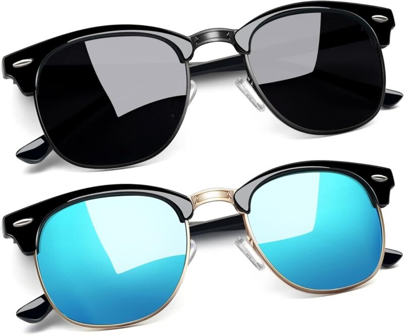 CEREMONYT Sunglasses Round  Semi-Rimless Sunglasses Half Frame Sun Glasses Brownline Shades for Women Men UV400 Protection