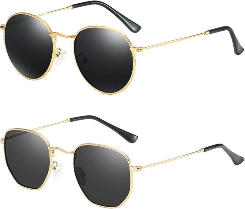 CEREMONYT Sunglasses Round Polarized Sunglasses for Women Men Classic Retro Sun Glasses Circle Metal Frame Shades UV Protection