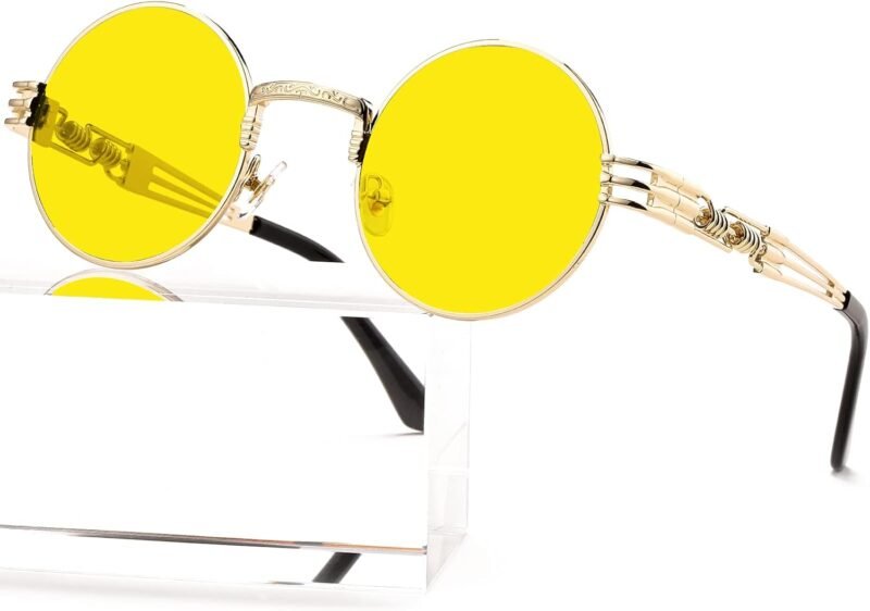 CEREMONYT Sunglasses Round  Round Steampunk Sunglasses Circle Lennon Hippie Glasses Metal Frame 100% UV Blocking Lens