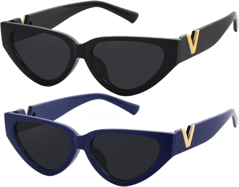 CEREMONYT Sunglasses Cat EyeFashion Cat Eye Sunglasses for Women 90s  Trendy Y2K Aesthetic Vintage Small Black Shades 2 Pack