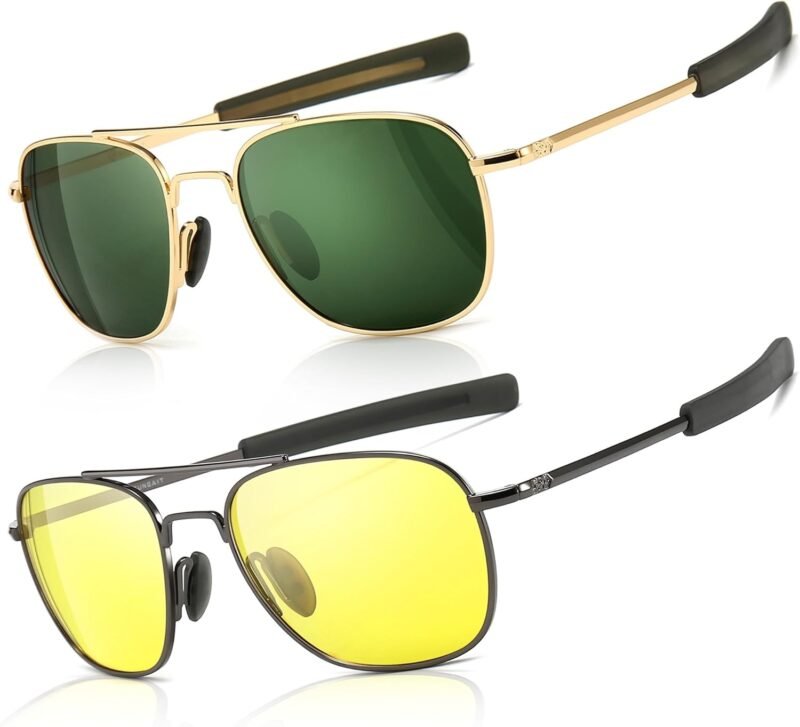 CEREMONYT Sunglasses Men’s Military Style Polarized Pilot  Sunglasses Bayonet Temples