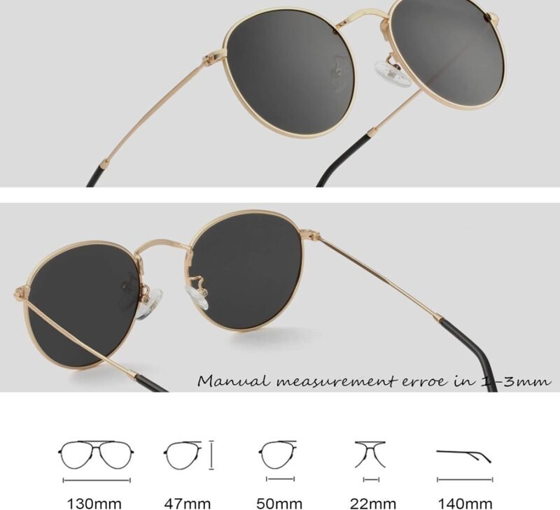 CEREMONYT Sunglasses Round Polarized Sunglasses for Women Men Classic Retro Sun Glasses Circle Metal Frame Shades UV Protection