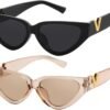 CEREMONYT Sunglasses Cat EyeFashion Cat Eye Sunglasses for Women 90s  Trendy Y2K Aesthetic Vintage Small Black Shades 2 Pack