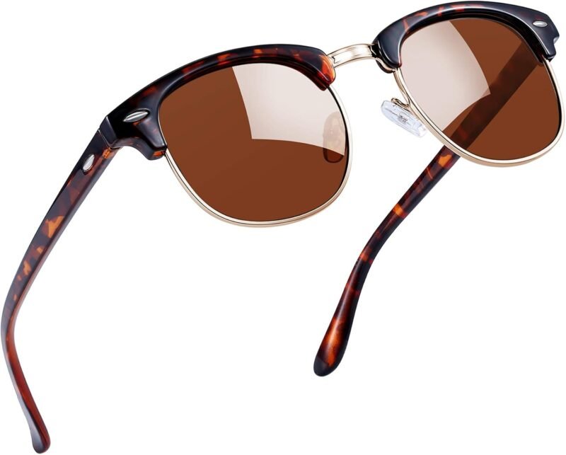 CEREMONYT Sunglasses Round  Semi-Rimless Sunglasses Half Frame Sun Glasses Brownline Shades for Women Men UV400 Protection