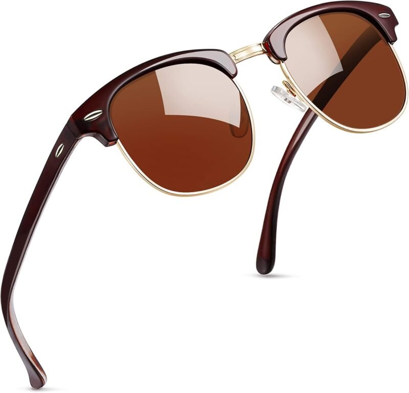 CEREMONYT Sunglasses Round  Semi-Rimless Sunglasses Half Frame Sun Glasses Brownline Shades for Women Men UV400 Protection