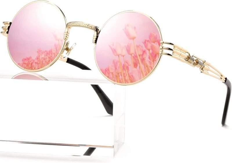 CEREMONYT Sunglasses Round  Round Steampunk Sunglasses Circle Lennon Hippie Glasses Metal Frame 100% UV Blocking Lens