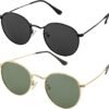 CEREMONYT Sunglasses Round Small Round Polarized Sunglasses for Men Women Classic Circle Metal Frame Sun Glasses 2 Pack