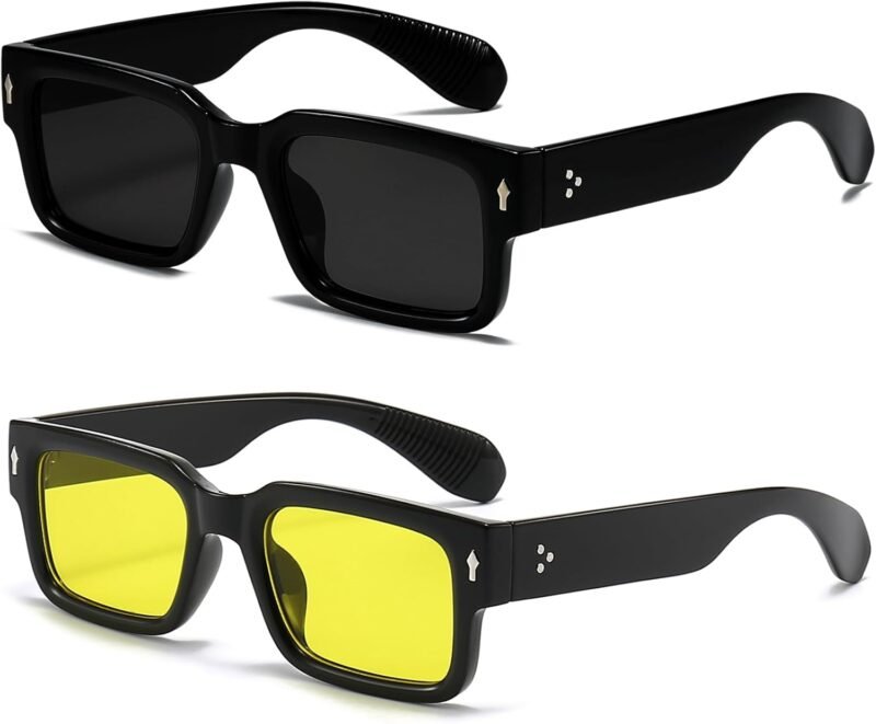 CEREMONYT Sunglasses Square  Frame Sunglasses for Women Men Trendy Chunky Rectangle Sun Glasses Black Shades UV400 Protection