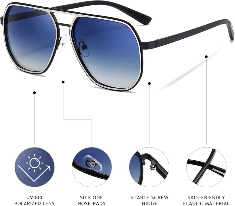 CEREMONYT Sunglasses for Men and Women, Polarized Trendy Square Sun Glasses Retro Pilot Shades UV Protection