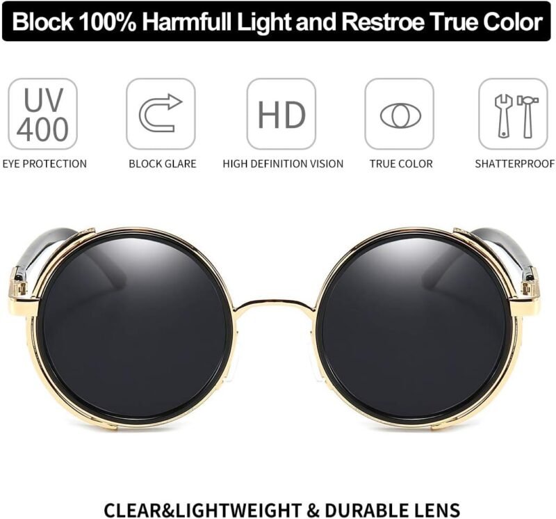 CEREMONYT Sunglasses Round  Steampunk Vintage Retro Round Sunglasses Metal Circle Frame