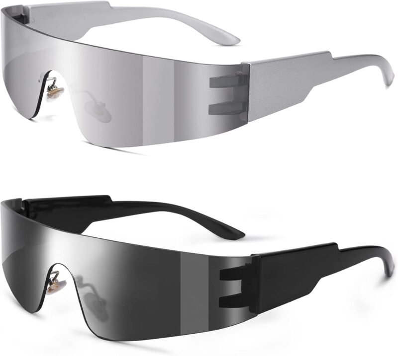 CEREMONYT Sunglasses Wraparound Y2K Rimless Futuristic Wrap Around Sunglasses Women Men, Trendy Cyberpunk Visor Sunglasses Monoblock Cyclops Shades
