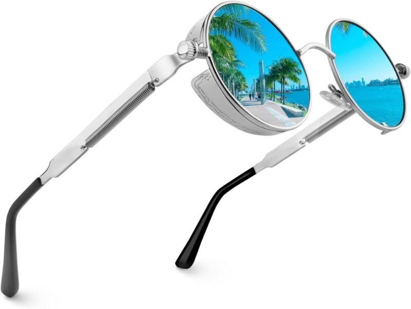 CEREMONYT Sunglasses Round E72 Retro Steampunk Style Inspired Round Metal Circle Polarized Sunglasses for Women Men