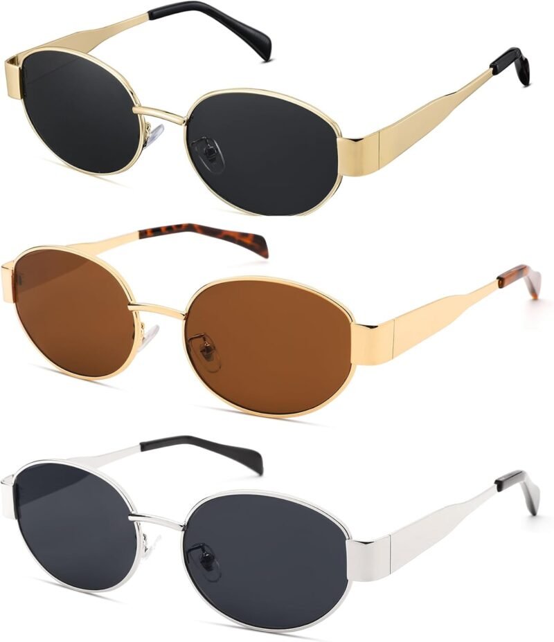 CEREMONYT Sunglasses Oval Sunglasses for Women Men – Fashion Sun Glasses – Rectangle Metal Frame Shades