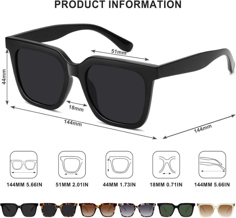 CEREMONYT Sunglasses Square Large Square Sunglasses Trendy Polarized Sunglasses for Women Men Classic Retro Style UV400 Protection