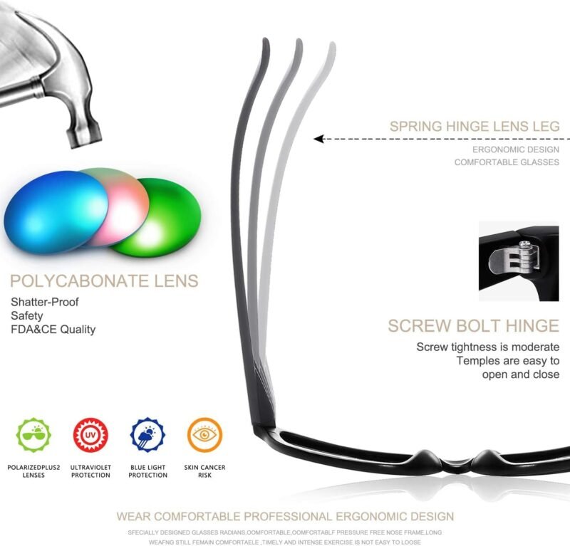 CEREMONYT Sunglasses WayfarerMen Polarized Sunglasses Wayfarerfor Mens and Womens,Black Retro Sun Glasses Driving Fishing UV Protection