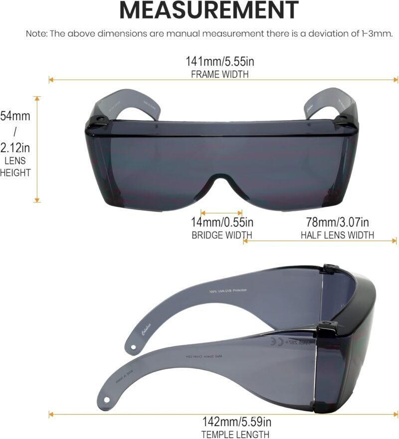 CEREMONYT Sunglasses Wraparound  Fit Over Safety Glasses Fitover Prescription Eyewear Smoke Grey Men Women Wraparound Tinted Anti Scratch Glare