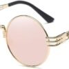 CEREMONYT Sunglasses Round  Sunglasses Steampunk Metal Classic Frame Mirror Lens(C1:Black Lens+ Silver Frame)