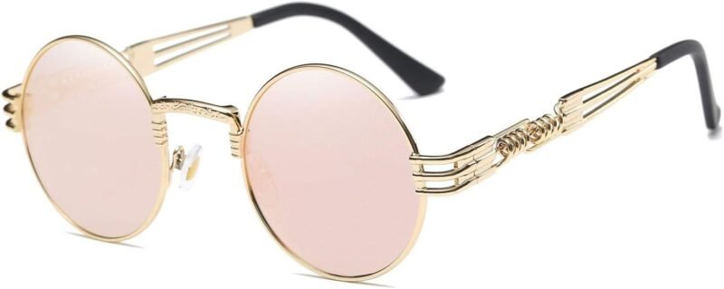 CEREMONYT Sunglasses Round  Sunglasses Steampunk Metal Classic Frame Mirror Lens(C1:Black Lens+ Silver Frame)