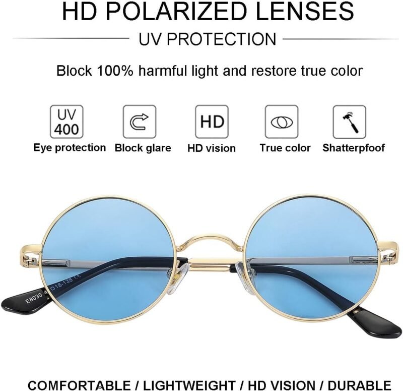 CEREMONYT Sunglasses Round Polarized Round Sunglasses for Men Women Hippie Small Circle Glasses Red Yellow Lenses