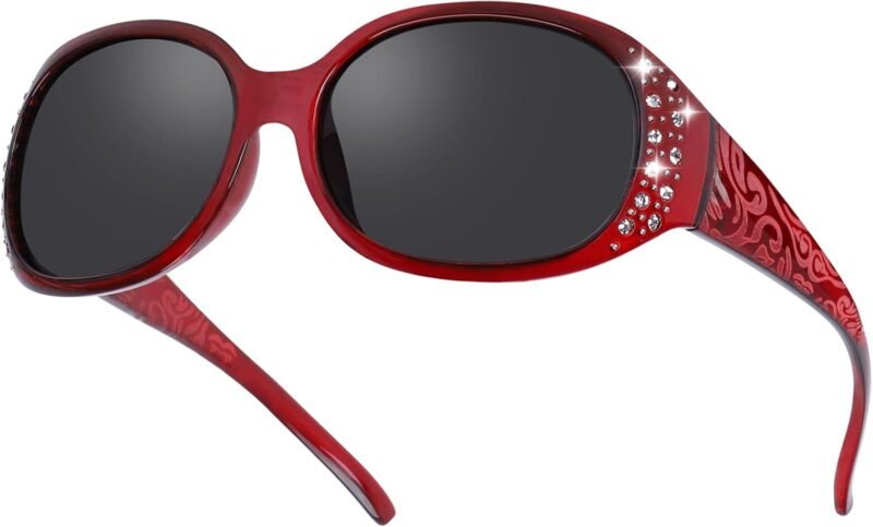 CEREMONYT Sunglasses Oval Sunglasses for Women, Rhinestone Wrap Around Sunglasses with UV400 Protection
