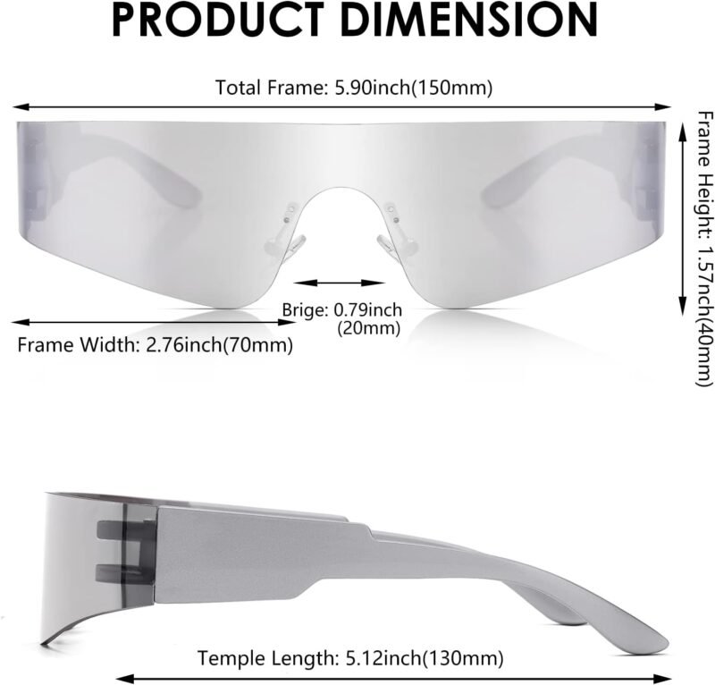CEREMONYT Sunglasses Wraparound Y2K Rimless Futuristic Wrap Around Sunglasses Women Men, Trendy Cyberpunk Visor Sunglasses Monoblock Cyclops Shades