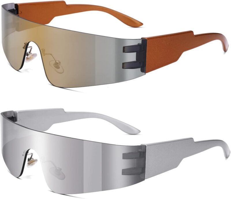 CEREMONYT Sunglasses Wraparound Y2K Rimless Futuristic Wrap Around Sunglasses Women Men, Trendy Cyberpunk Visor Sunglasses Monoblock Cyclops Shades