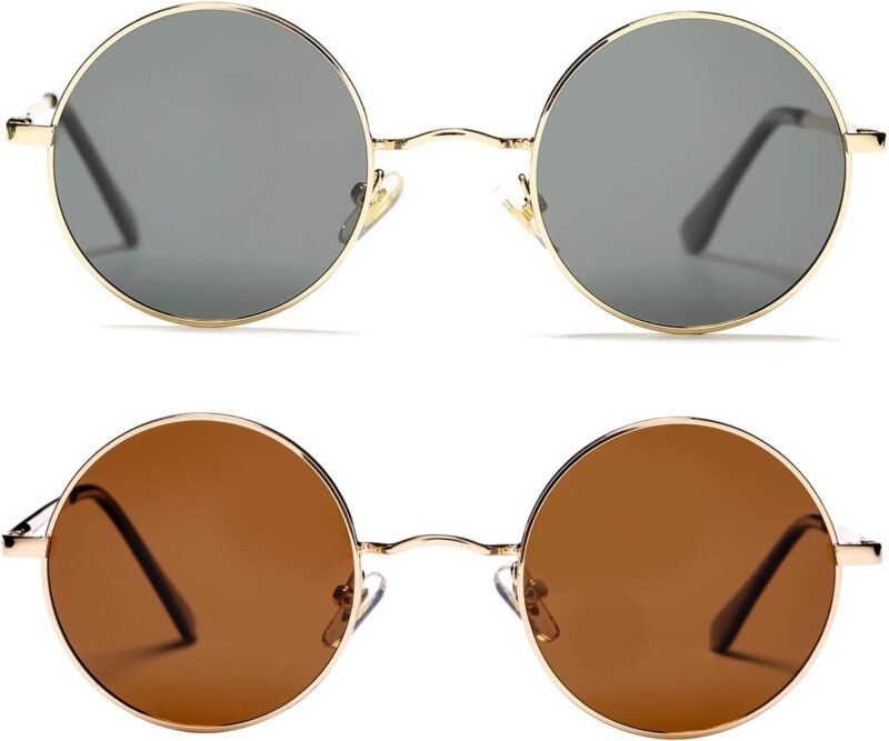 CEREMONYT Sunglasses Round Circle Lennon Glasses Retro Round Polarized Sunglasses Hippie Style Small Circle Sun Glasses