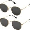 CEREMONYT Sunglasses Round Small Round Polarized Sunglasses for Men Women Classic Circle Metal Frame Sun Glasses 2 Pack