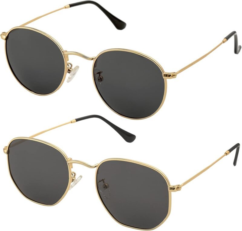 CEREMONYT Sunglasses Round Small Round Polarized Sunglasses for Men Women Classic Circle Metal Frame Sun Glasses 2 Pack