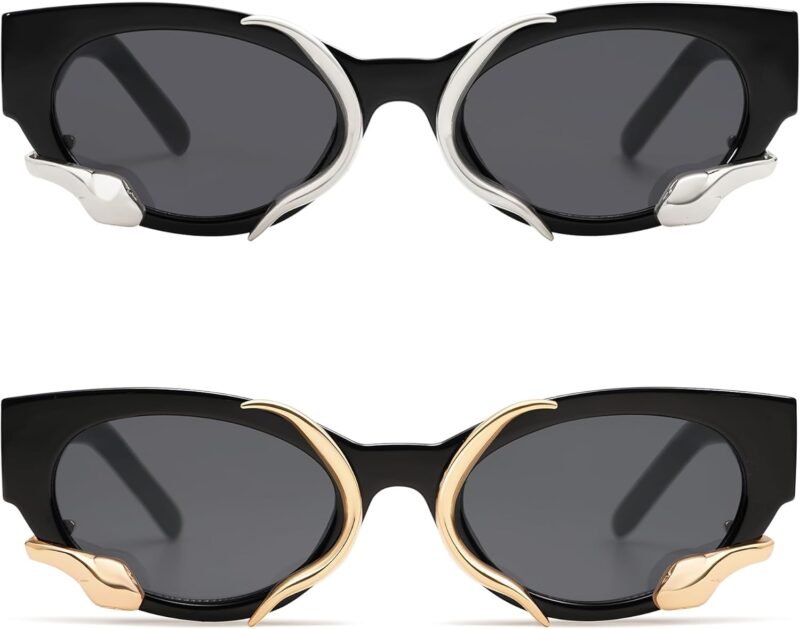 CEREMONYT Sunglasses Cat Eye Trendy Sunglasses for Women Men Vintage Narrow Cateye Metal Snake Sunnie Y2k Accessories AP3621