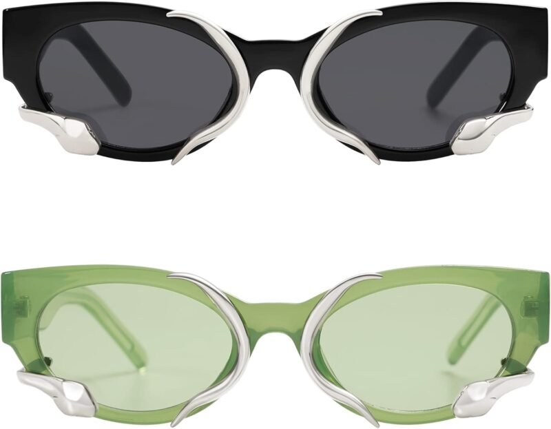 CEREMONYT Sunglasses Cat Eye Trendy Sunglasses for Women Men Vintage Narrow Cateye Metal Snake Sunnie Y2k Accessories AP3621