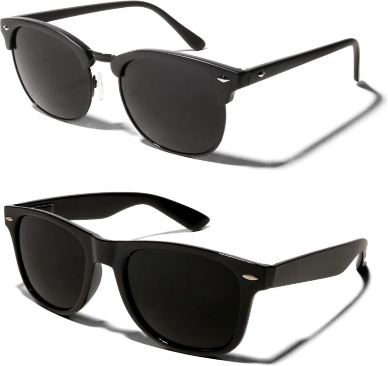 CEREMONYT Sunglasses Super Dark Black Sunglasses WayfarerUV Protection Lens Spring Hinge 80s Vintage Retro Inspired Shades