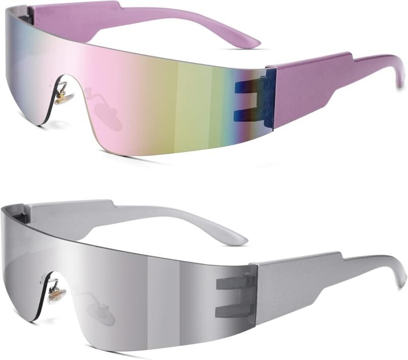 CEREMONYT Sunglasses Wraparound Y2K Rimless Futuristic Wrap Around Sunglasses Women Men, Trendy Cyberpunk Visor Sunglasses Monoblock Cyclops Shades