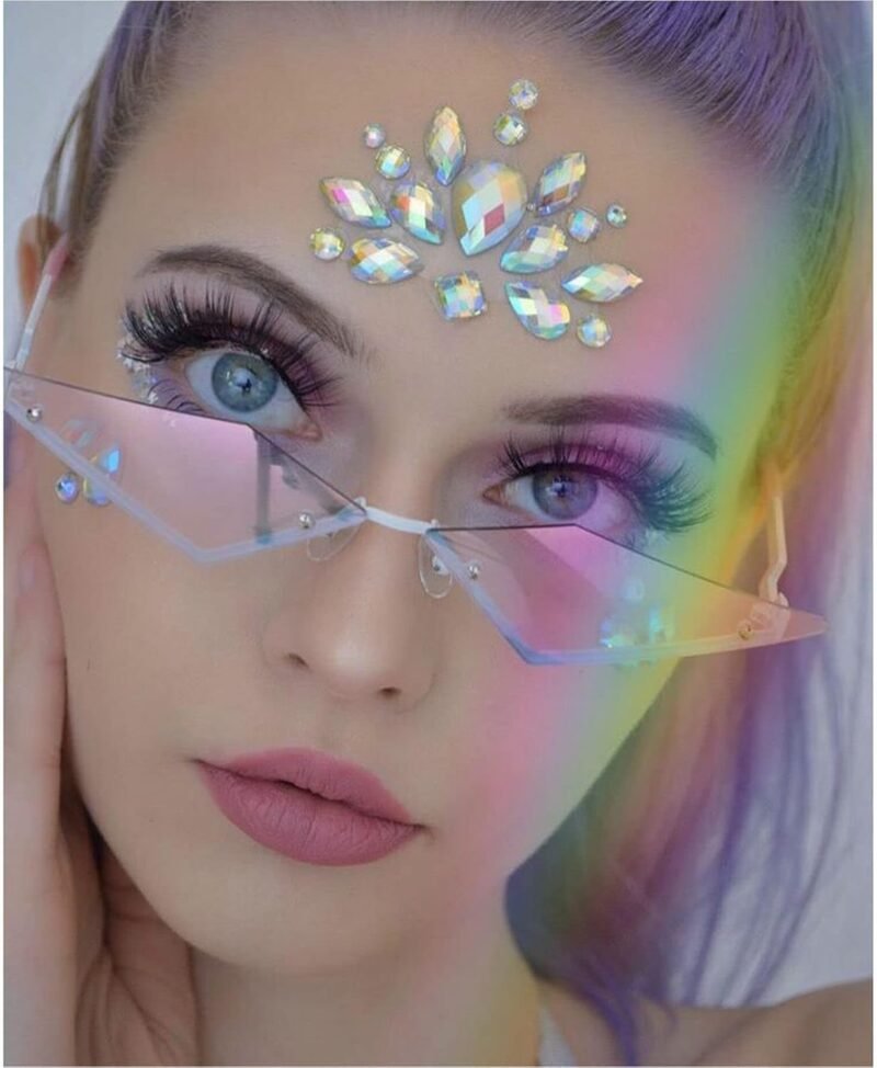 CEREMONYT Sunglasses Cat EyeVintage 90s Rimless Rhinestone Sunglasses Fashion Rhombus Crystal diamond Y2K Candy Color Cat Eye Party Glasses