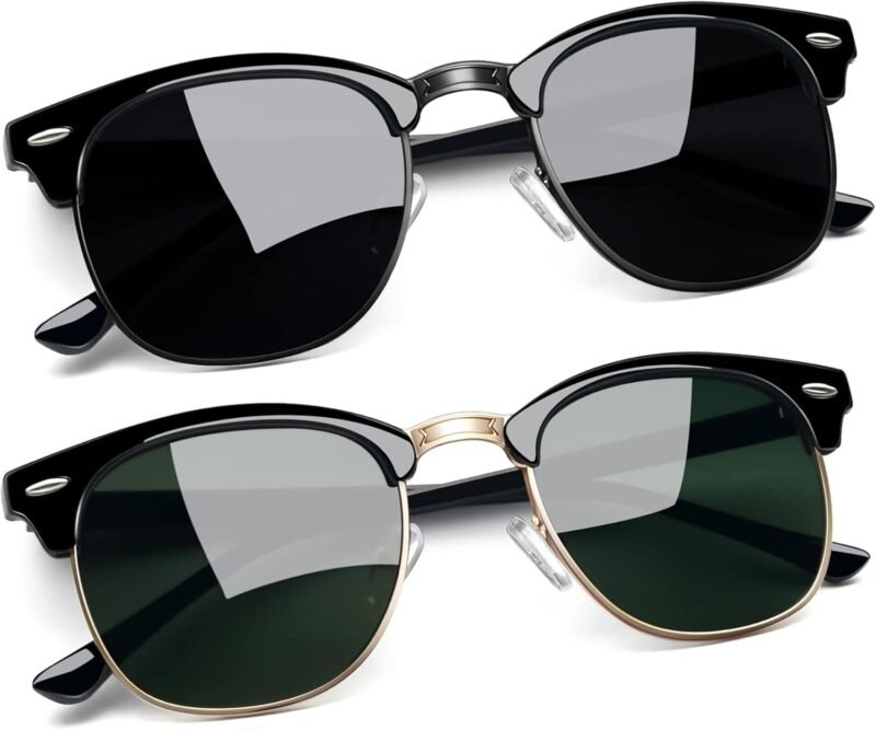 CEREMONYT Sunglasses Round  Semi-Rimless Sunglasses Half Frame Sun Glasses Brownline Shades for Women Men UV400 Protection