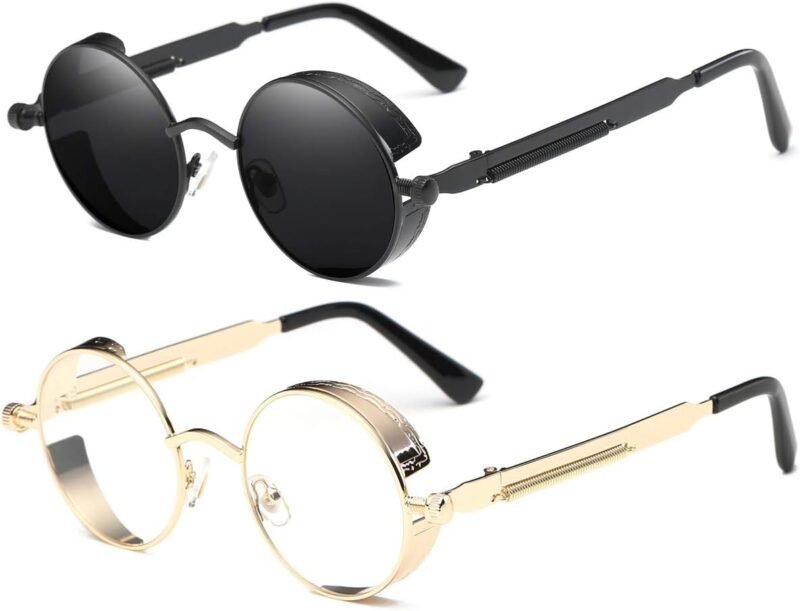 CEREMONYT Sunglasses Round  Vintage Steampunk Retro Metal Round Circle Frame Sunglasses