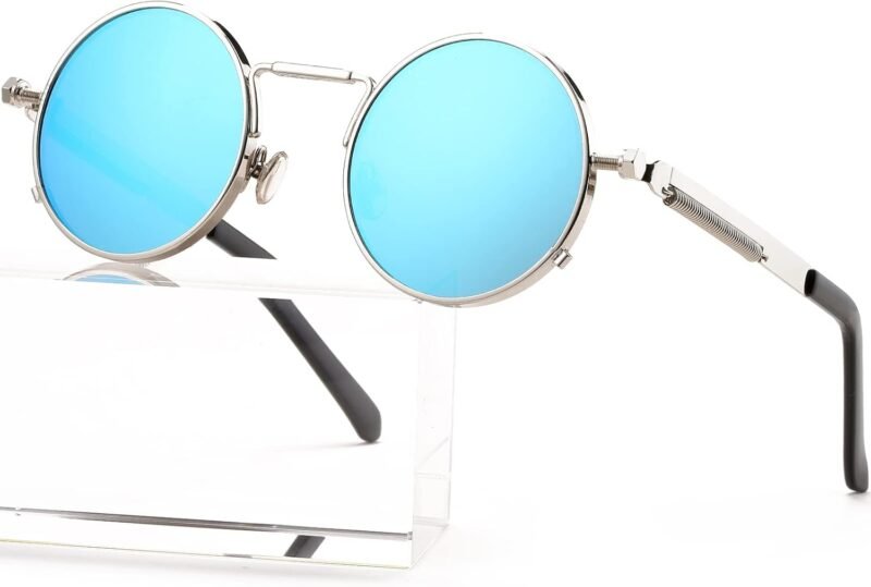 CEREMONYT Sunglasses Round Steampunk Sunglasses Circle Lennon Glasses Gothic Metal Frame 100% UV Blocking Lens