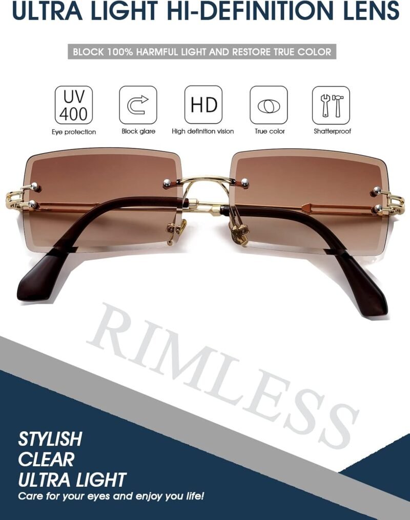 CEREMONYT Sunglasses Square  Rectangle Sunglasses for Women Men Vintage Rimless Square Sun Glasses Candy Color