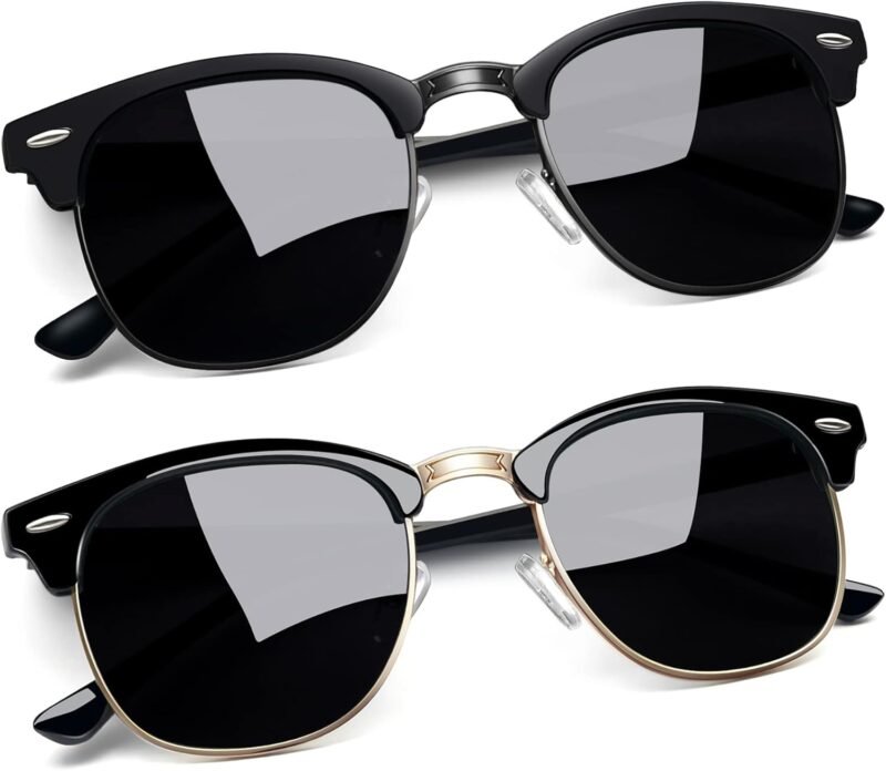 CEREMONYT Sunglasses Round  Semi-Rimless Sunglasses Half Frame Sun Glasses Brownline Shades for Women Men UV400 Protection