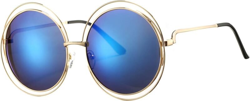CEREMONYT Sunglasses Round Pro Women’s Double Circle Metal Wire Frame Oversized Round Sunglasses