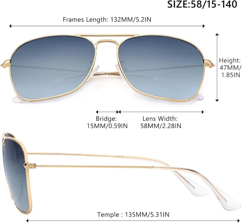 CEREMONYT Sunglasses Square  Sunglasses for Women Men Polarized Pilot Military Square Shades Classic Vintage Metal Sun Glasses