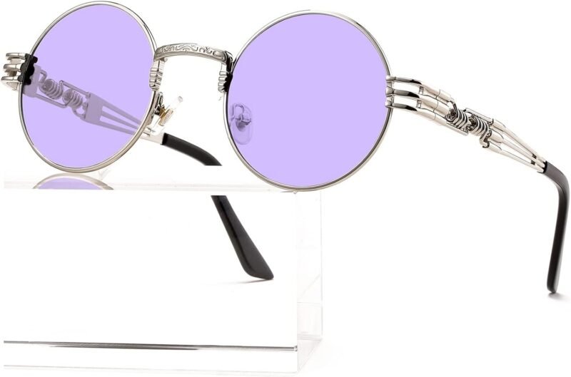 CEREMONYT Sunglasses Round  Round Steampunk Sunglasses Circle Lennon Hippie Glasses Metal Frame 100% UV Blocking Lens