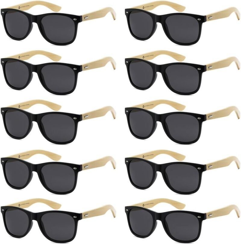 CEREMONYT Sunglasses Wholesale Bamboo Sunglasses WayfarerRetro 80’s Wood Sunglasses WayfarerMen-Cool Sunglasses Wayfarerfor Men & Women-10 Pack