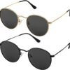 CEREMONYT Sunglasses Round Small Round Polarized Sunglasses for Men Women Classic Circle Metal Frame Sun Glasses 2 Pack
